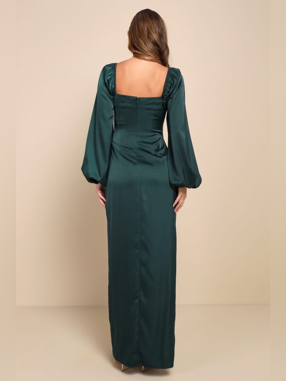 NWT Lulus Eternal Heart Emerald Green Satin Long Sleeve Maxi Dress Size XL - Picture 3 of 8